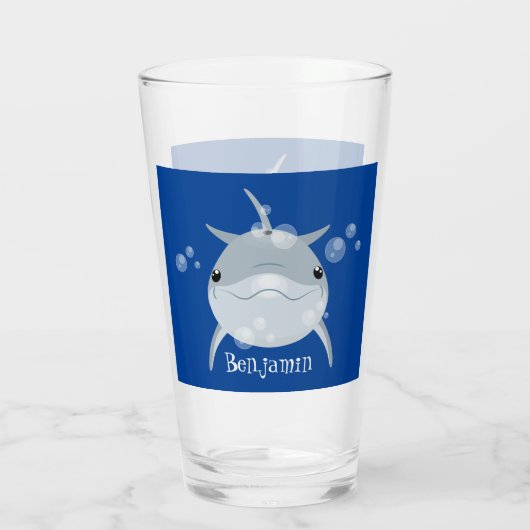Cute happy kawaii dolphin cartoon glas (Achterkant)