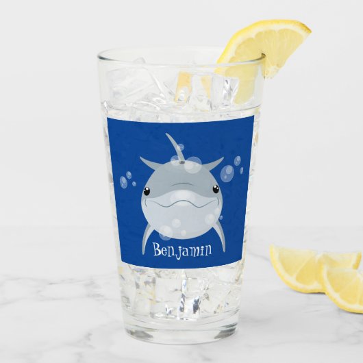 Cute happy kawaii dolphin cartoon glas (Achterkant ijs)
