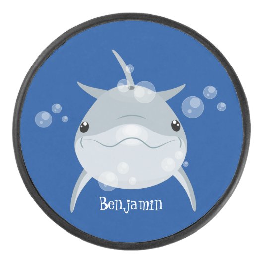 Cute happy kawaii dolphin cartoon hockey puck (Voorkant)
