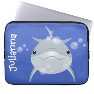 Cute happy kawaii dolphin cartoon laptop sleeve