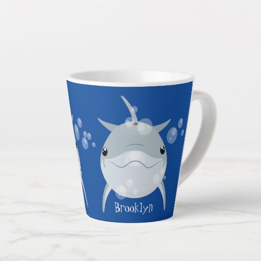 Cute happy kawaii dolphin cartoon latte mok (Rechterhoek)