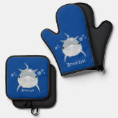 Cute happy kawaii dolphin cartoon ovenwant & pannenlap set (Voorkant / Achterkant)