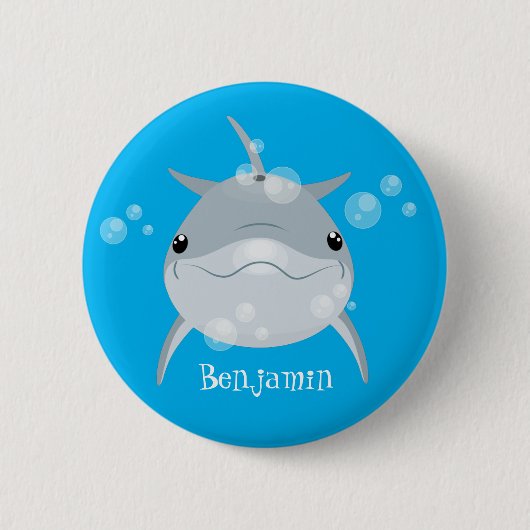 Cute happy kawaii dolphin cartoon ronde button 5,7 cm (Voorkant)