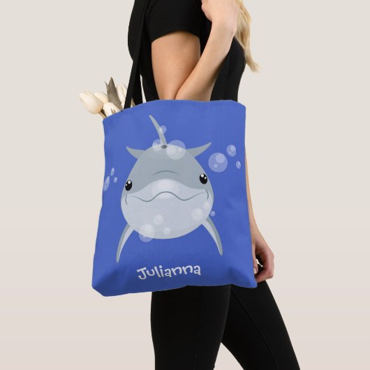 Cute happy kawaii dolphin cartoon tote bag (Dichtbij)