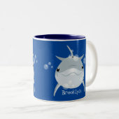 Cute happy kawaii dolphin cartoon tweekleurige koffiemok (Voorkant rechts)
