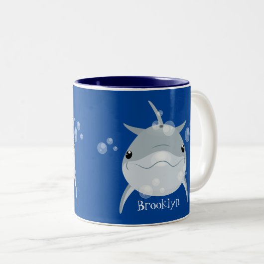 Cute happy kawaii dolphin cartoon tweekleurige koffiemok (Voorkant rechts)