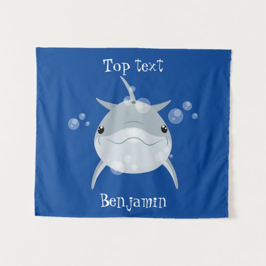 Cute happy kawaii dolphin cartoon wandkleed (Voorkant (horizontaal))
