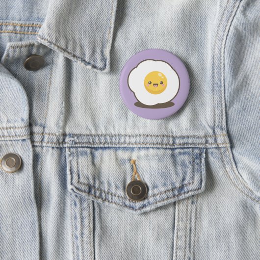 Cute Happy Kawaii Fried Egg Pin Badge Button (In situ)