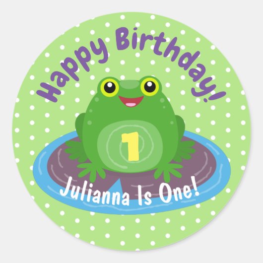 Cute happy kawaii green frog cartoon ronde sticker (Voorkant)