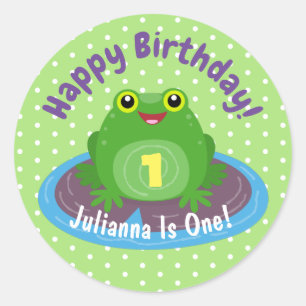 Cute happy kawaii green frog cartoon ronde sticker