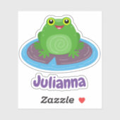 Cute happy kawaii green frog cartoon sticker (Vel)