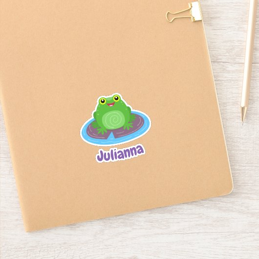 Cute happy kawaii green frog cartoon sticker (Notitieboek)