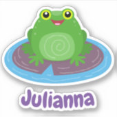 Cute happy kawaii green frog cartoon sticker (Voorkant)
