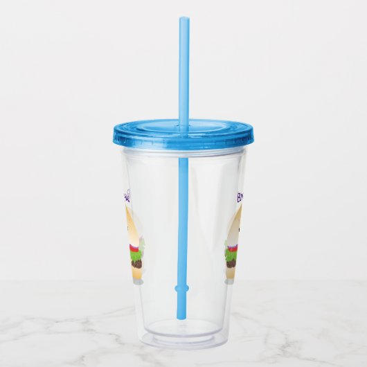 Cute happy kawaii hamburger cartoon acryl drinkbeker (Rechts)