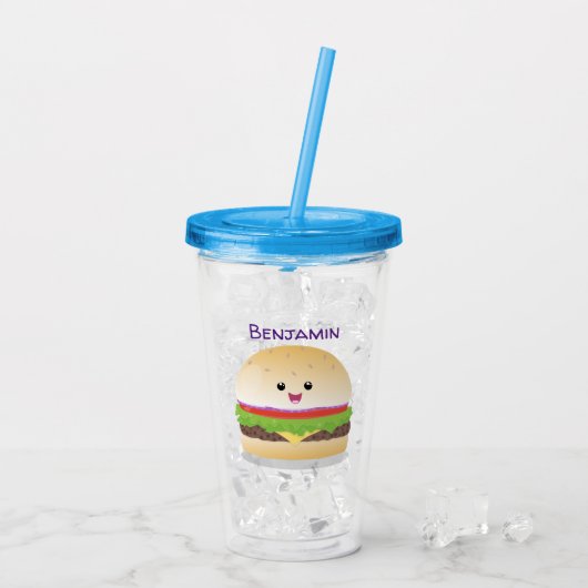 Cute happy kawaii hamburger cartoon acryl drinkbeker (Achterkant ijs)