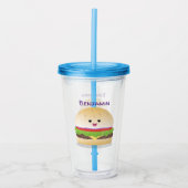 Cute happy kawaii hamburger cartoon acryl drinkbeker (Voorkant)
