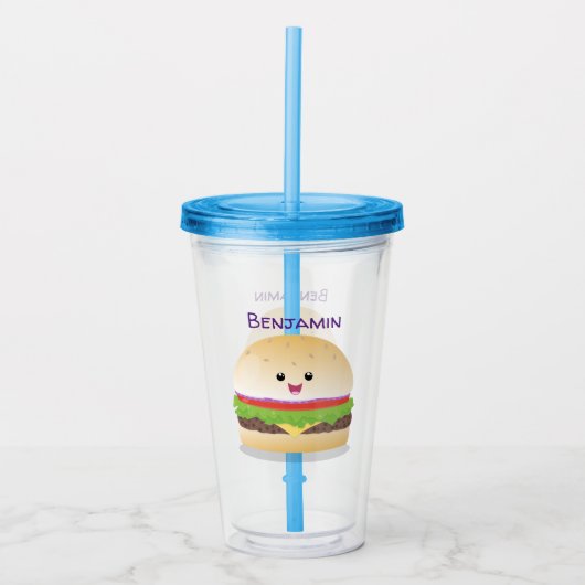 Cute happy kawaii hamburger cartoon acryl drinkbeker (Voorkant)
