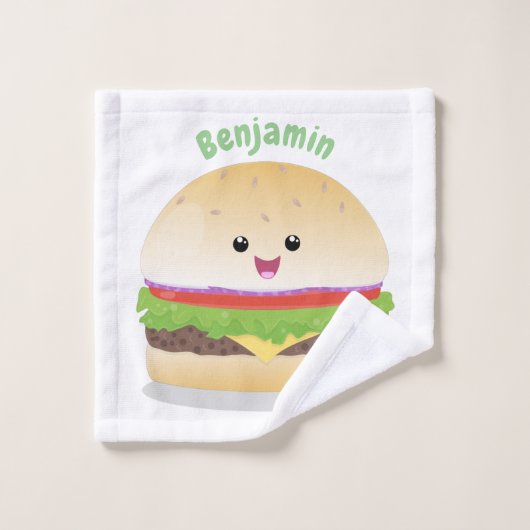 Cute happy kawaii hamburger cartoon bad handdoek (Wasdoekje)