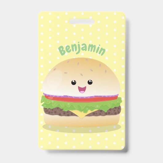Cute happy kawaii hamburger cartoon badge (Voorzijde)