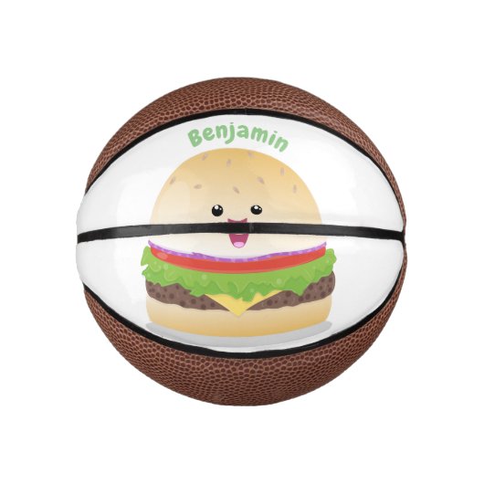 Cute happy kawaii hamburger cartoon basketbal (Voorkant)