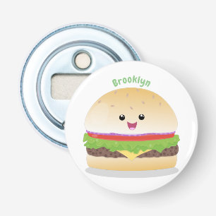 Cute happy kawaii hamburger cartoon button flesopener