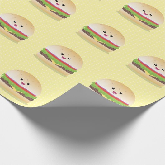 Cute happy kawaii hamburger cartoon cadeaupapier (Hoek)