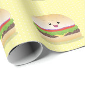 Cute happy kawaii hamburger cartoon cadeaupapier (Rol Hoek)