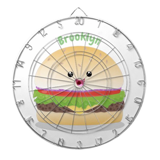 Cute happy kawaii hamburger cartoon dartbord (Voorkant)