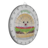 Cute happy kawaii hamburger cartoon dartbord (Voorkant Links)