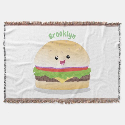 Cute happy kawaii hamburger cartoon deken (Voorkant)