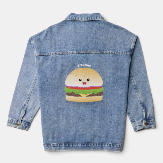 Cute happy kawaii hamburger cartoon denim jacket (Achterkant)