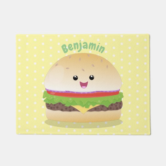Cute happy kawaii hamburger cartoon deurmat (Voorkant)