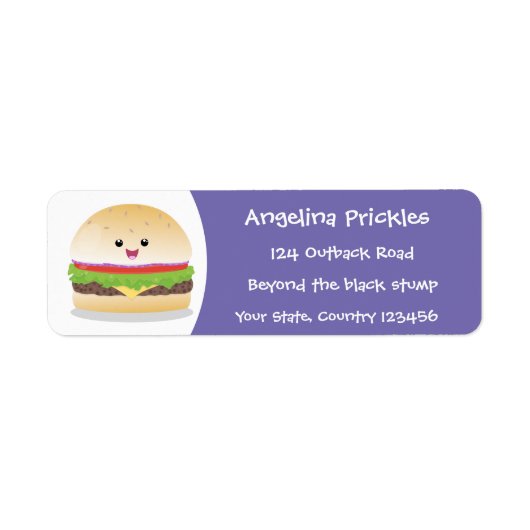 Cute happy kawaii hamburger cartoon etiket (Voorkant)