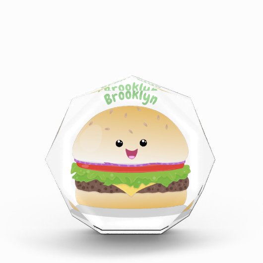 Cute happy kawaii hamburger cartoon fotoblokken (Voorkant)