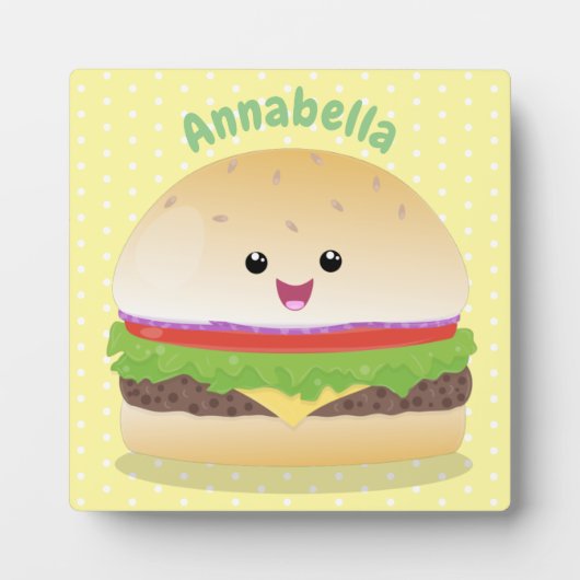 Cute happy kawaii hamburger cartoon fotoplaat (Voorkant)