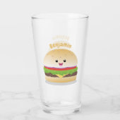 Cute happy kawaii hamburger cartoon glas (Achterkant)