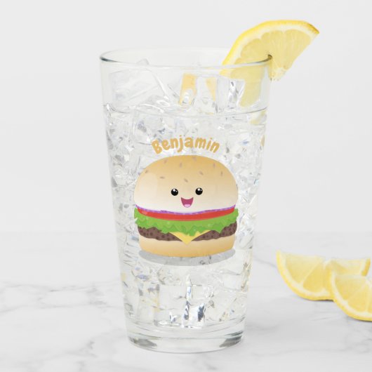 Cute happy kawaii hamburger cartoon glas (Achterkant ijs)