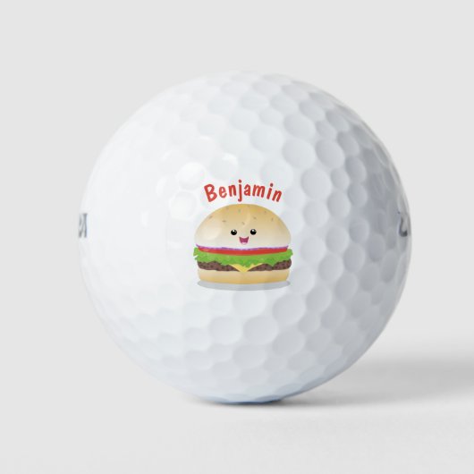 Cute happy kawaii hamburger cartoon golfballen (Voorkant)