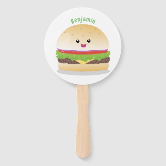 Cute happy kawaii hamburger cartoon handwaaier (Achterkant)