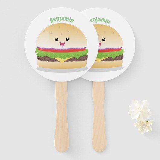Cute happy kawaii hamburger cartoon handwaaier (Voorkant en achterkant)