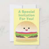 Cute happy kawaii hamburger cartoon kaart (Achterkant)