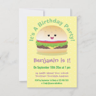Cute happy kawaii hamburger cartoon kaart