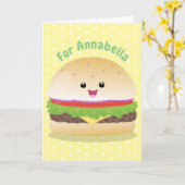 Cute happy kawaii hamburger cartoon kaart (Gele Bloem)