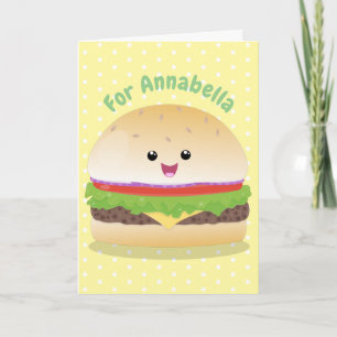 Cute happy kawaii hamburger cartoon kaart