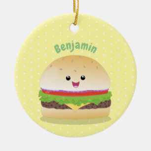 Cute happy kawaii hamburger cartoon keramisch ornament