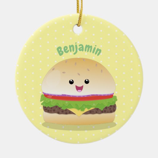 Cute happy kawaii hamburger cartoon keramisch ornament (Voorkant)