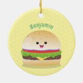Cute happy kawaii hamburger cartoon keramisch ornament (Achterkant)