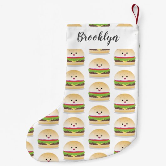 Cute happy kawaii hamburger cartoon kleine kerstsok (Achterkant)
