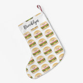 Cute happy kawaii hamburger cartoon kleine kerstsok (Achterkant (Hangend))