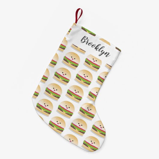 Cute happy kawaii hamburger cartoon kleine kerstsok (Voorkant (Hangend))